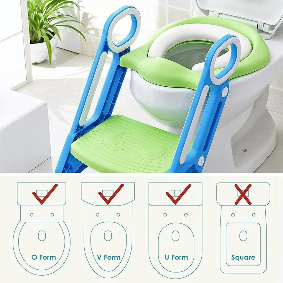 Toddler Toilet Seat Potty Training, Potty Training Toilet Seat with Step Anti Splash Soft Cushion Handle and Foldable for Kids Boys Child Toilet Training in Bathroom Grey and White