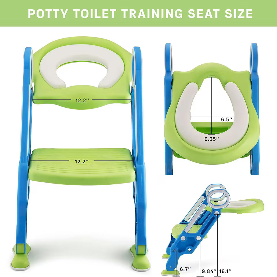 Toddler Toilet Seat Potty Training, Potty Training Toilet Seat with Step Anti Splash Soft Cushion Handle and Foldable for Kids Boys Child Toilet Training in Bathroom Grey and White